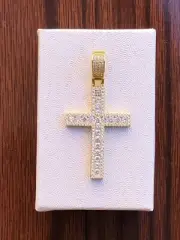 Mens 925 Sterling Silver Cz Cross Pendant Gold 33mm(1.3")/47mm(1.85")