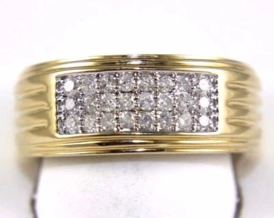 Natural Round Diamond Cluster 3 Row Wide Men's Ring Band 14k Yellow Gold .50Ct