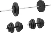 vidaXL Versatile Barbell and Dumbbell Set: 60kg, Chrome Plated Steel, Plastic-Covered Cement Plates, Includes Varied Weights and Star Locks