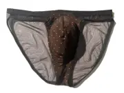 New BUFFED BOD Mens Brown Fine Mesh Dot Pouch Swim Pose Bikini Brief Underwear M