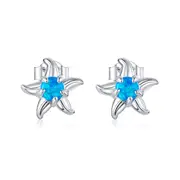 Sterling Silver Starfish Blue Opal Stud Hypoallergenic Earrings