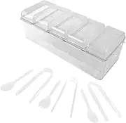 GRIRIW Chilled Condiment Server with Tongs Forks Set Compartment Clear Salad and Fruit Storage Organizer Detachable Ice Tray for Freshness for Parties Outdoor Events