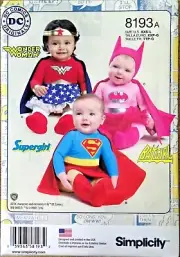 SIMPLICITY PATTERN 8193 BATGIRL SUPERGIRL COSTUMES BABIES SIZES XXS- LARGE UNCUT