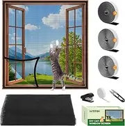 MYPIN Adjustable Cat Protection Window Net with Self-Adhesive Tape, DIY Size, Cat Net Balcony Window Transparent Mesh Mesh, Fly Screen, Max. 130 x 150 cm, with Ruler/Knife/Stapler (Black)