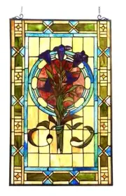 Floral Design Tiffany Style Stained Glass Window Panel Suncatcher Victorian