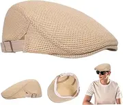 [Comebachome] Flat Cap Breathable Mesh Men's Newsboy Caps Adjustable Newsboy Hat Beret Ivy Cap Cabbie Hats for Men Travel Camping Fishing Hiking Beach Beige, Hats for