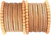 [Efulgenz] Indian Wedding Bridal Bangle Set for Women Traditional Beaded Bangles Rhinestone Faux Pearl CZ Crystal Bracelet Plain Matte Finish Metal Bangle Bracelet Bollywood Jewelry (34 Pcs)