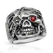 Skull Gentlemens Ring With Genuine Crystal in Black Enamel and Stainless steel