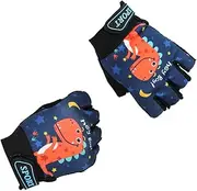 [HSKRKOW] 1 Pair of Children's Cycling Gloves, 2-10 Years, Dinosaur Meteor Children's Cycling Gloves, Bike Gel, BMX Gloves for Boys (Blue, A)