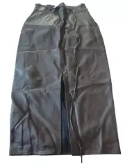 River Island Ladies Skirt. Pencil Faux Leather. Brown. Front split. Size 10
