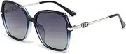 HMKING Large Retro Square Frame Polarized Sunglasses for Mens Womens Retro Mirrored Lens Sun glasses for Driving Fishing, Blue-gradient-gray