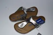 NIB! Womens Birkenstock Gizeh BS Sandals sz 40 Silver Leather Cork T Strap