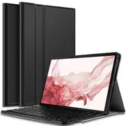 For Samsung Galaxy Tab S8+ /S8 Plus SM-X800 /X806 12.4 inch Wireless Bluetooth Keyboard Case Slim Folio Leather Smart Sleep Awake Cover (Black)