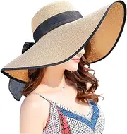 [Cauplse] Women's Wide Brim Straw Hat Sun Protection Outdoor Caps, Packable Sun Hats for Women Folable Floppy Hat, Summer UV Protection Beach Cap for Cruise, Travel, Shopping, Boating
