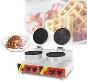 2000W Double-Head Commercial Round Waffle Maker Double-Sided Uniform Heating Nonstick 4-Slice Belgian Waffle Maker Machine For Fluffy Golden Waffles For Restaurant Bakeries Snack Bar