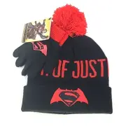 Batman V Superman Boys Winter Hat Beanie with Gloves Dawn of Justice DC Hero NWT