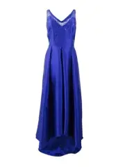 Adrianna Papell Women's Beaded V-Neck Mikado Satin Gown (2, Neptune)