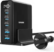 TOPADRE 140W USB C Charger, 5-Ports GaN Charging Station with Digital Display, USB-C Power Adapter Laptop Charger for MacBook Pro/Air, iPad, iPhone16/15, DELL XPS, Galaxy S24/S23, Switch and More
