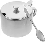ASAKKURA Stainless Steel Condiment Jar with Lid Spoon Kitchen Spice Container for Sugar Salt Seasonings User Friendly Design for Home Cooking Keeps Contents Fresh Safe