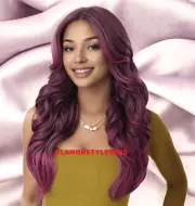 34" FULL WIG 3 WAYS PART LONG WAVY LAYERED PURPLE MIX HEAT OK NWT