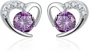 [Salanda] 925 Sterling Silver Heart Shaped Crystal CZ Stud Earrings，Purple Cubic Zirconia Earrings Studs,Love Earrings Cute Earrings Women Jewelry Girl Gifts for Valentine's Day, mm, Cubic Zirconia, No