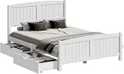 OIKITURE Wooden Bed Frame Double Size, Bed Frame Platform with Bed Head and Trundle Storage Drawers - Compatible with Australian-Sized Mattresses,197x145x94cm