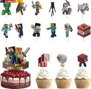 16PCS Mine Video Game Pixel Themed Cupcake Toppers Birthday Party Cake Topper, C