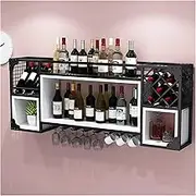 Black Metal Wall Mounted Liquor Bottle Display Shelf with Glass Holder for Home Bar, Kitchen, Mini Bar Cabinet, Perfect Whiskey Shelf for Dining Room Storage Shelf