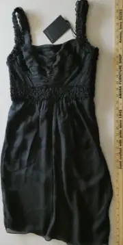 Roberto Cavalli Class Black 100% Silk Short Dress Size 42 US 8 Straps Ruched NEW