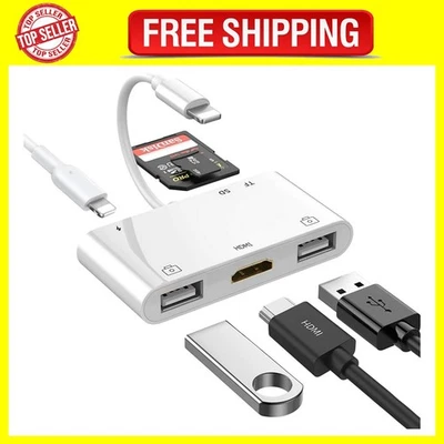 Lightning Hub Ipad Adapter, 6-In-1 Lightning to HDMI Digital AV Converter, TF &