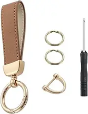 Rstigiker Genuine Leather Wristlet Keychain Alloy Car Keychain Accessories Universal Key Fob Holder with Anti-lost D-ring,2 Key Ring and 1 Mini Screwdriver for Men Women