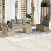8 Piece Garden Sofa Set with Cushions Beige Poly Rattan Patio Bar Sets