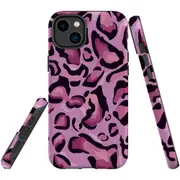 For iPhone 14 Plus Case Tough Protective Cover, Magenta Leopard Pattern