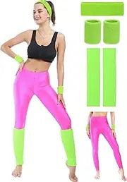 [SATINIOR] 80s Neon Leggings Party Retro Jogging Sports Headband Wristbands Leg Warmers