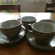 Echizen Ware Coffee Cup & Saucer Set 3 pcs Japan Handcrafted
