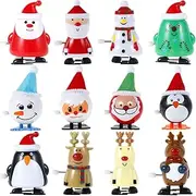 12 Pcs Christmas Clockwork Toy Assorted Wind Up Toys Cute Christmas Clockwork Toy Supplies Walking Wind-up Toy Playset for Kids Party Favors Gift Christmas Birthday Party Favors