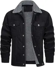 [SWEPER] Men'S Fleece Jacket - Men'S Long Sleeves Corduroy Jackets Vintage Fleece Windbrekaer Thick Warm Winter Coats Multi-Pockets Casual Denim Jacket