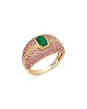 Bloomingdale's Fine Collection Emerald, Pink Sapphire & Diamond Pave Multirow Ring in 14K Yellow Gold