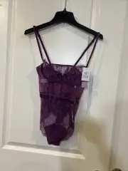 Simone Perele 14X510 Womens Party Bodysuit Purple 32B W/ Underwire & Velvet Trim