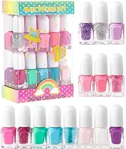 14- Unicorn Glitter Kids Nail Polish Set for Girls – 14 Water-Based Non -Toxic Nail Art Kit - Gift Set for Girls Ages 7-12