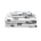Sheet Set 4-Piece White and Gray Graphic Flannel King Size Machine Washable NEW