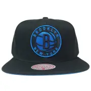 Brooklyn Nets Mitchell & Ness NBA Snapback Cap Hat Blue 3D Logo Black NWT