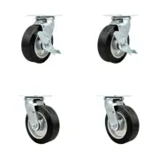 6 Inch Rubber on Aluminum Caster Set with Ball Bearings 4 Swivel Lock 2 Brake