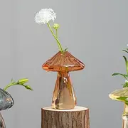 1 Pcs Amber Plant Propagation Station, Plant Terrarium Jar, Mini Glass Planters for Indoor Plants, Mushroom Vase for Home Garden Decor, Mushroom Gifts