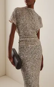 [Carla Zampatti] Draped Crushed-Sequin Top