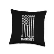 Patriotic US Flag Machinist Fathers Day Throw Pillow 16x16
