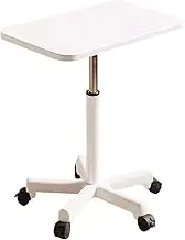 Pneumatic Sit Stand Bed Table, Mobile Workstation with Wheels, Mobile Laptop Desk for Couch, Height Adjustable Overbed Table, with Wide Desktop(White Color,60 * 39 * 60-80cm)