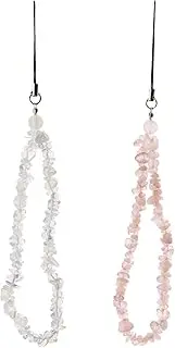 eMagTech 2PCS Phone Charm Crushed Stone Anti-Lost Phone Chain Lanyard Hand Wrist Strap Hanging Strap Bracelet for Keychains Wallet Handbag Decoration 25cm (Pink & White)
