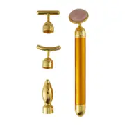4 in 1 Vibrating Rose Quartz Roller Face Roller Eye Massager Jade Roller T/V Shaped Face Lifting Slimming Beauty Bar Massager