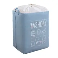 在飛比找樂天市場購物網優惠-大容量棉麻收納束口洗衣籃100L(藍色) [大買家]